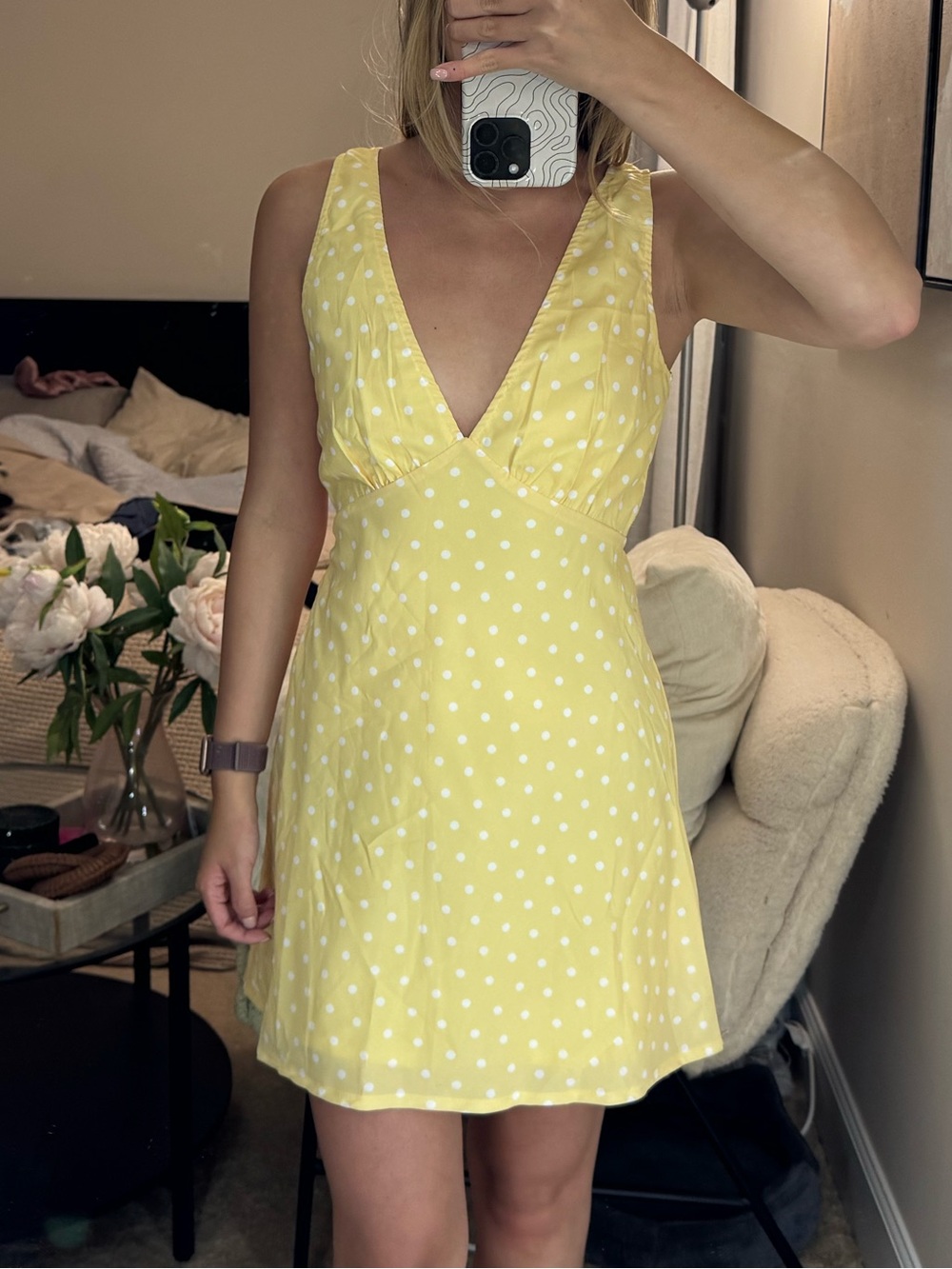 Princess Polly Yellow Polka Dot V-Neck Mini Dress